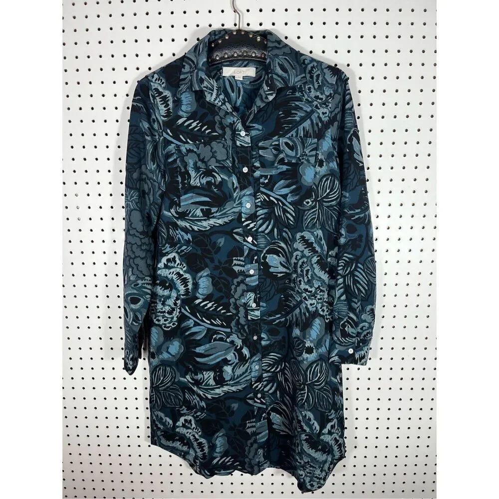 Ann Taylor Loft hibiscus floral button down shirt dress size S
